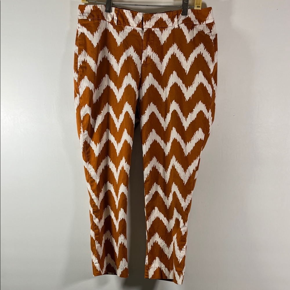 Old Navy Ankle Pants Women Size 6 Brownish Bronze & White Zigzag Pattern Zipper